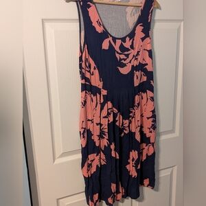 Floral Sleeveless Dress - Navy and Coral